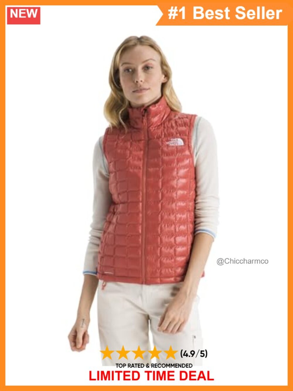 Recycled Polyester Thermoball Insulated Zip Up Vest Wind Water Resistant